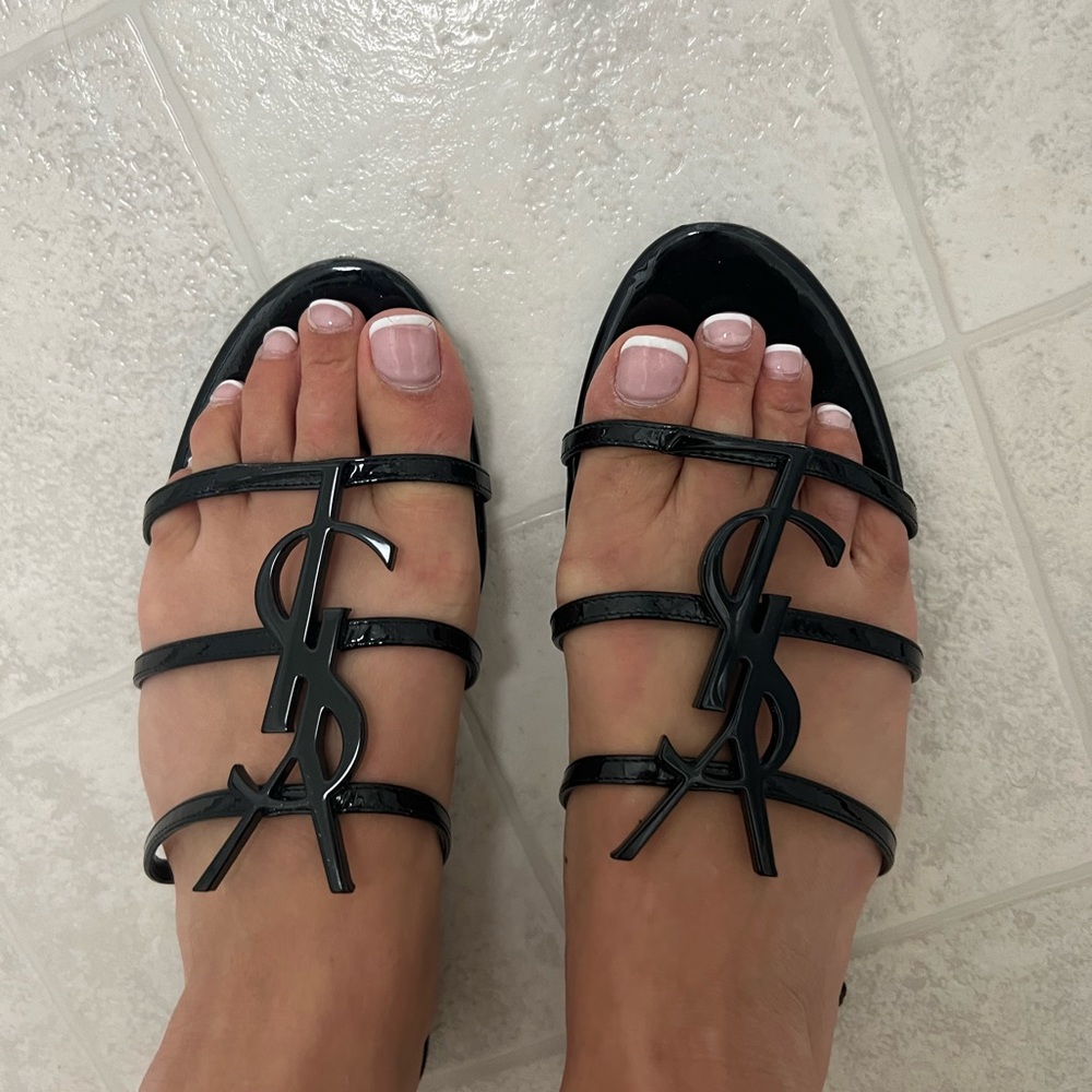 Saint Laurent YSL logo Sandals Black
